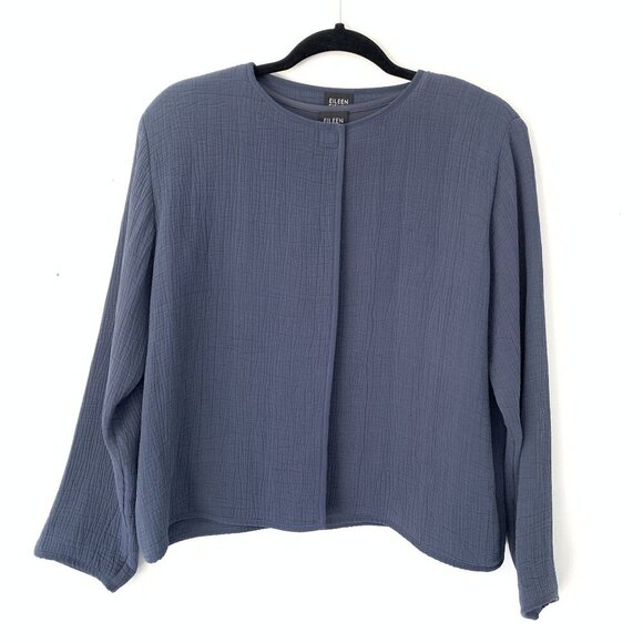 Eileen Fisher XS Gray Silk Shell Top & Textured Open Front Jacket Set Cardigan - Picture 9 of 10